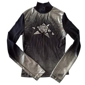 Nanette Lepore Y2K Vintage Top Metallic Stretch Jersey Cyber Grunge Goth